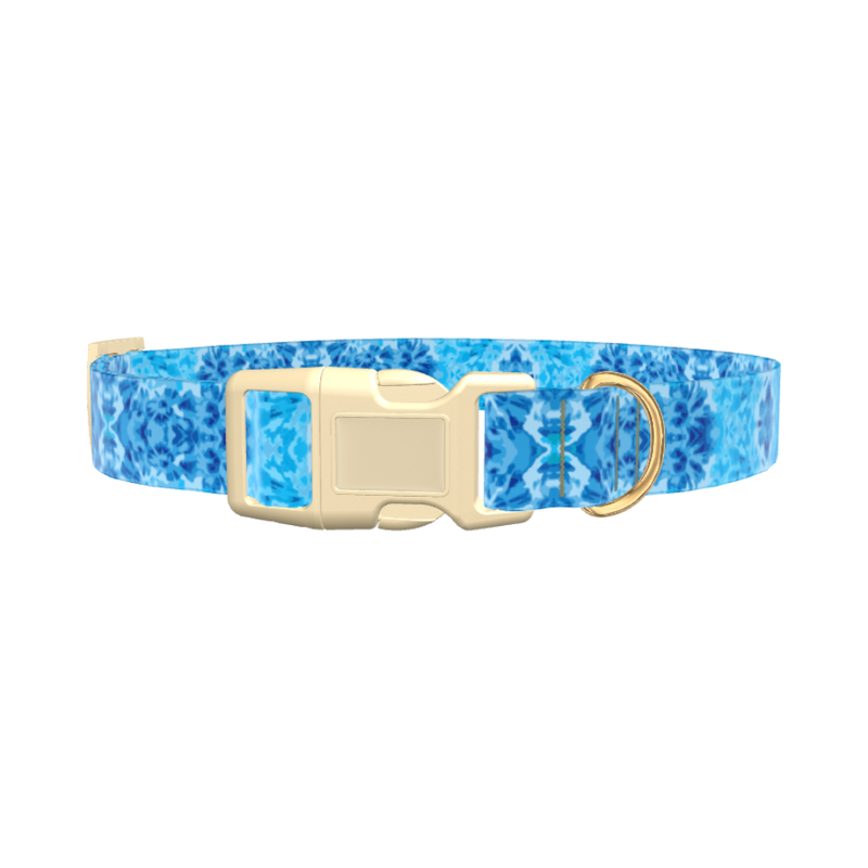 Blue Tie-Dye Swirl Dog Collar - plastic silver