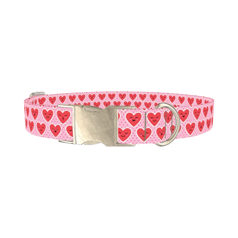 Polka Dot Heart Dog Collar - metal silver
