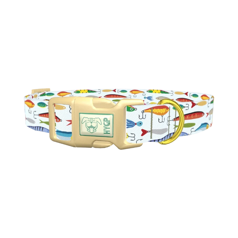 Colorful Lure Pattern Dog Collar - plastic gold