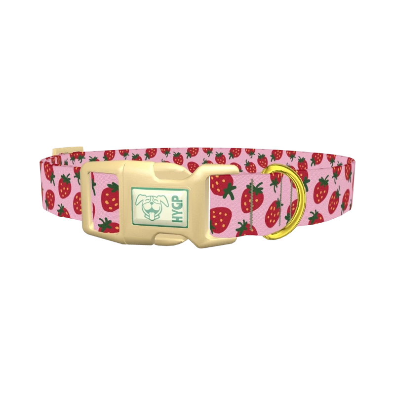 Pink Strawberry Dog Collar - plastic gold