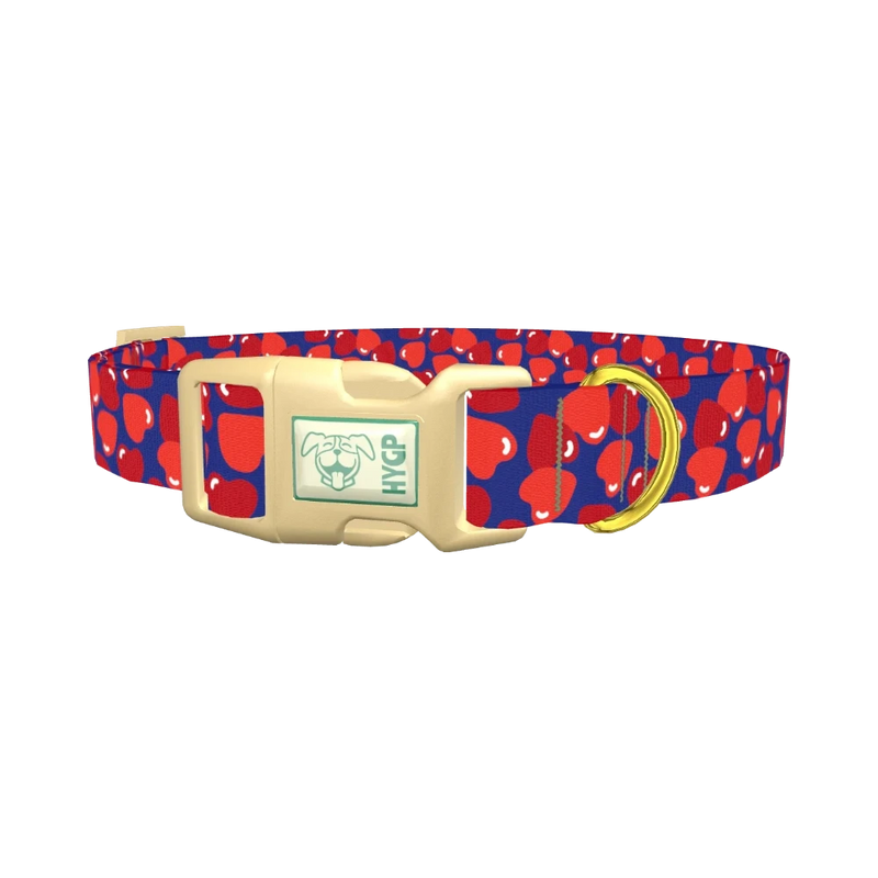 Navy Heart Pattern Dog Collar - plastic gold