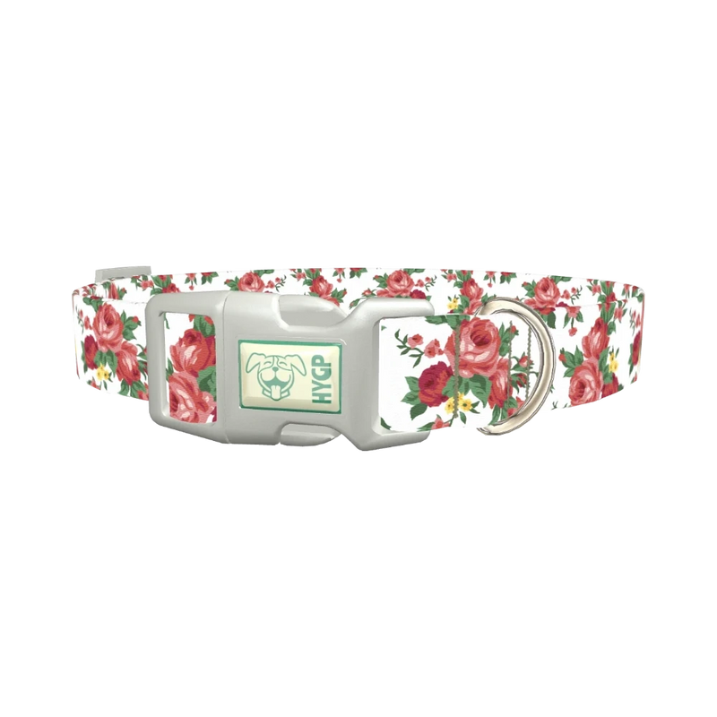 Pink Rose Garden Dog Collar - plastic silver