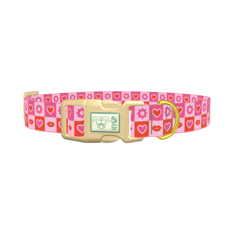 Valentine Hearts and Lips Dog Collar - metal rose gold