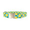 Blue Lemon Pattern Dog Collar - metal silver