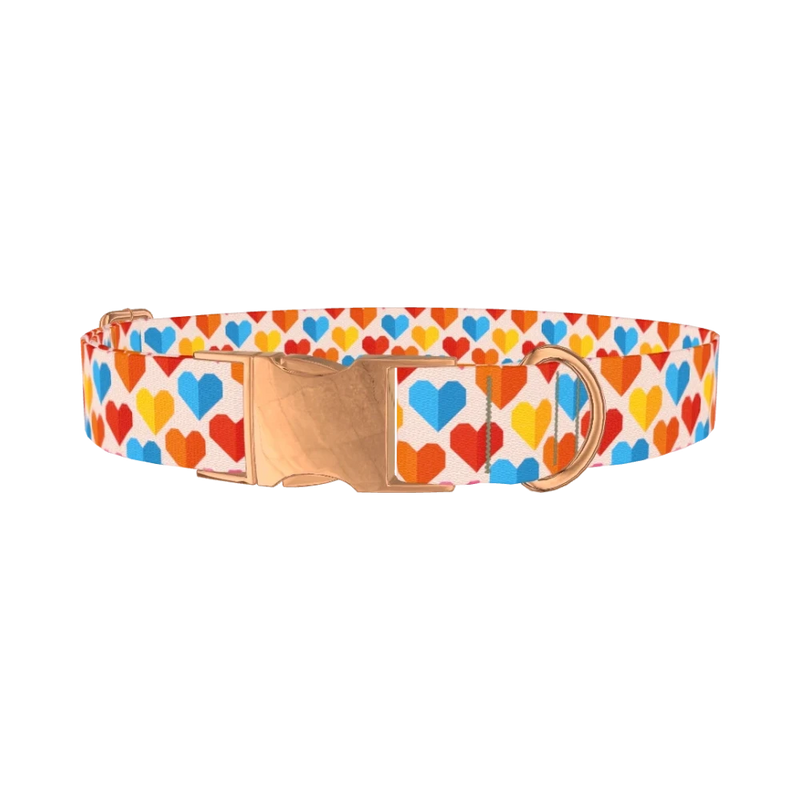 Colorful Geometric Heart Dog Collar - metal rose gold