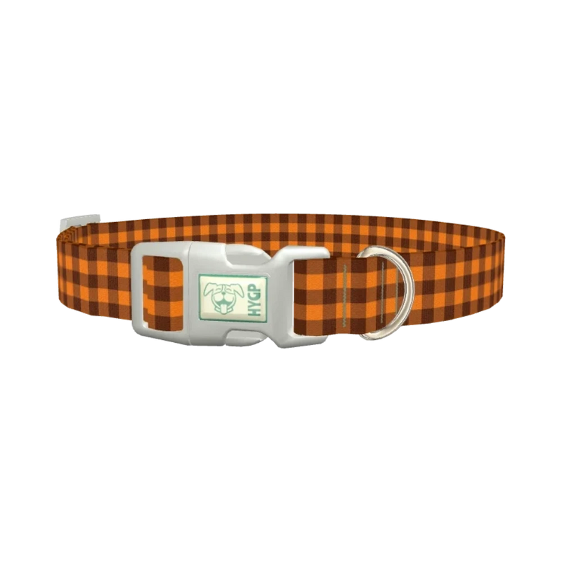 Brown Checkered Dog Collar - plastic silver