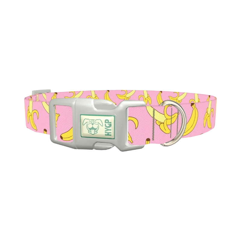 Pink Banana Pattern Dog Collar - plastic silver