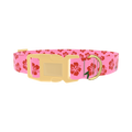 Pink Hibiscus Floral Dog Collar - plastic gold