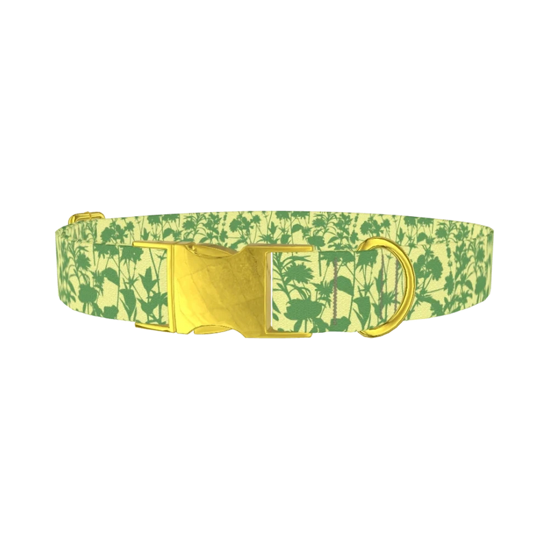 Green Silhouette Meadow Dog Collar - metal gold