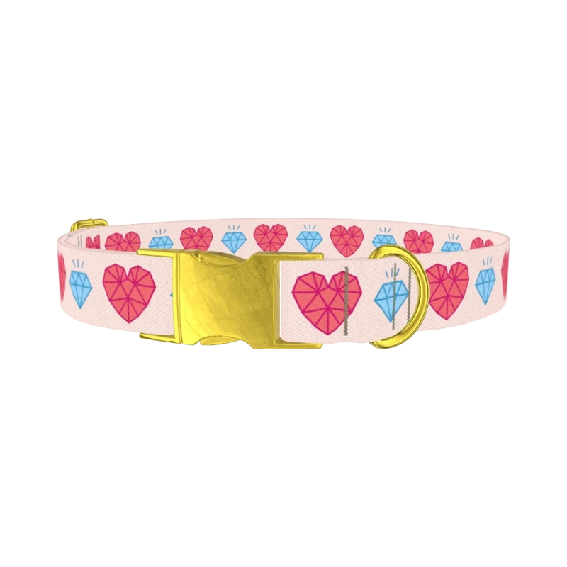 Geometric Diamond Heart Dog Collar - metal gold