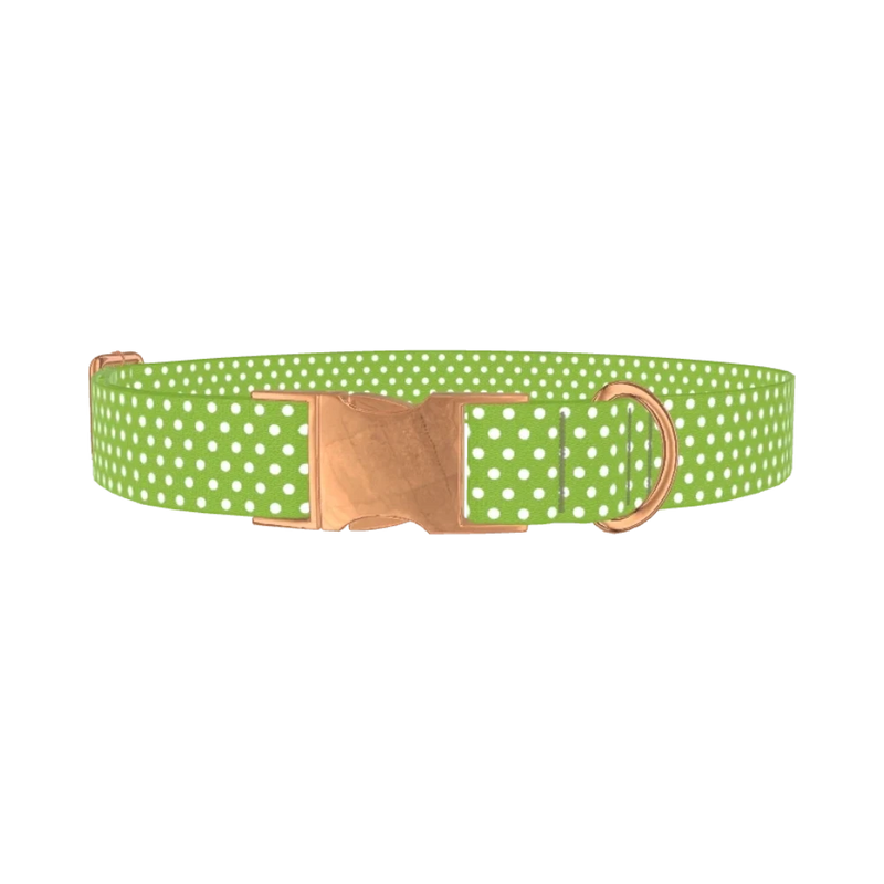 Lime Green Polka Dot Dog Collar - metal rose gold