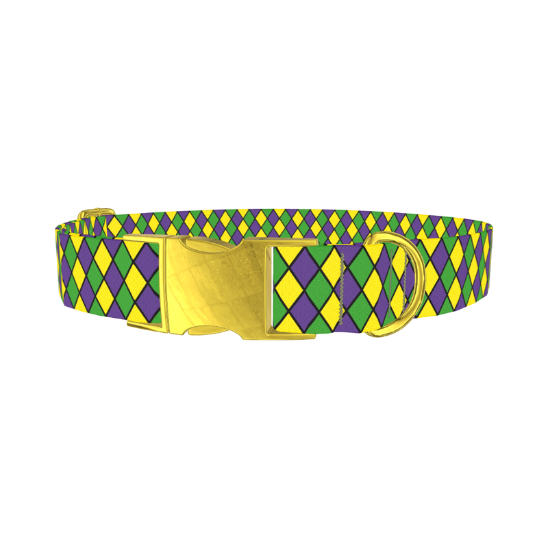 Mardi Gras Rhombus Dog Collar - metal gold