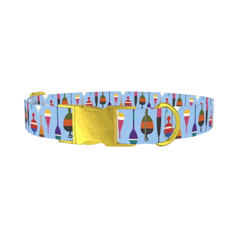 Fishing Bobber Pattern Dog Collar - metal gold