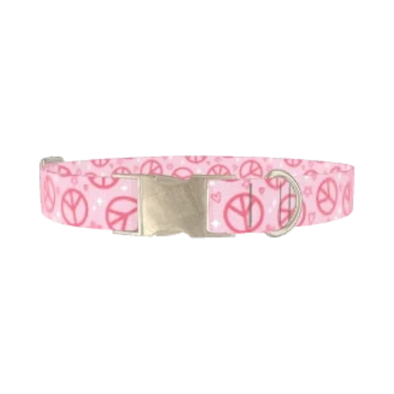 Peace Flower Dog Collar - metal silver