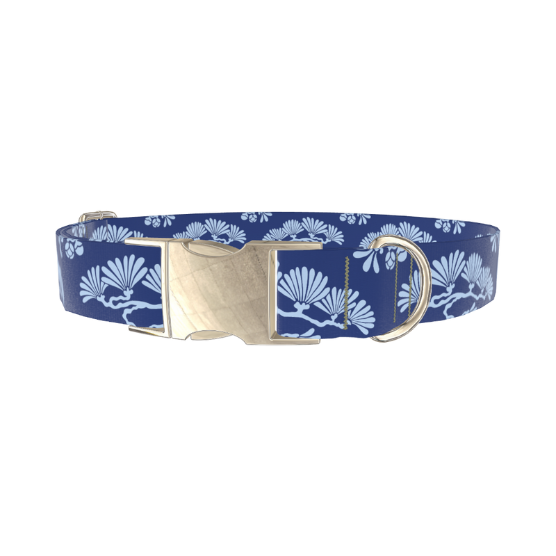 Japanese Tree Pattern Dog Collar - metal silver