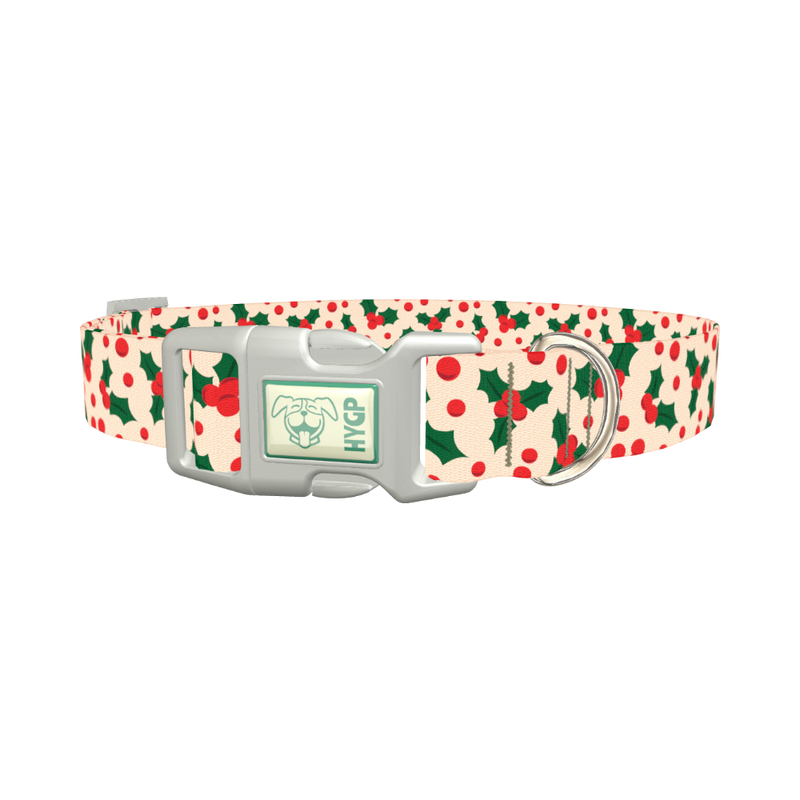 Christmas Holly Dog Collar - plastic silver