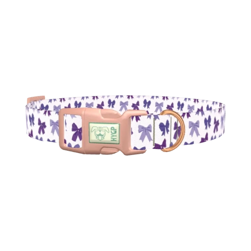 Purple Bow Dog Collar - plastic rose gold