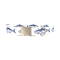 Dark Blue Fish Pattern Dog Collar - metal silver