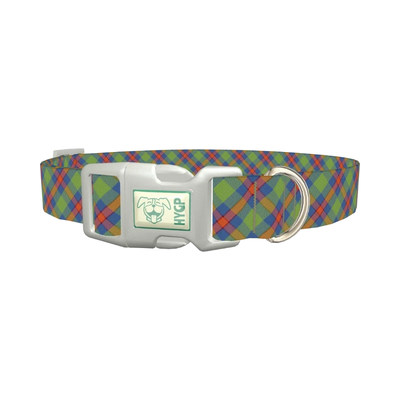 Colorful Tartan Dog Collar - plastic silver