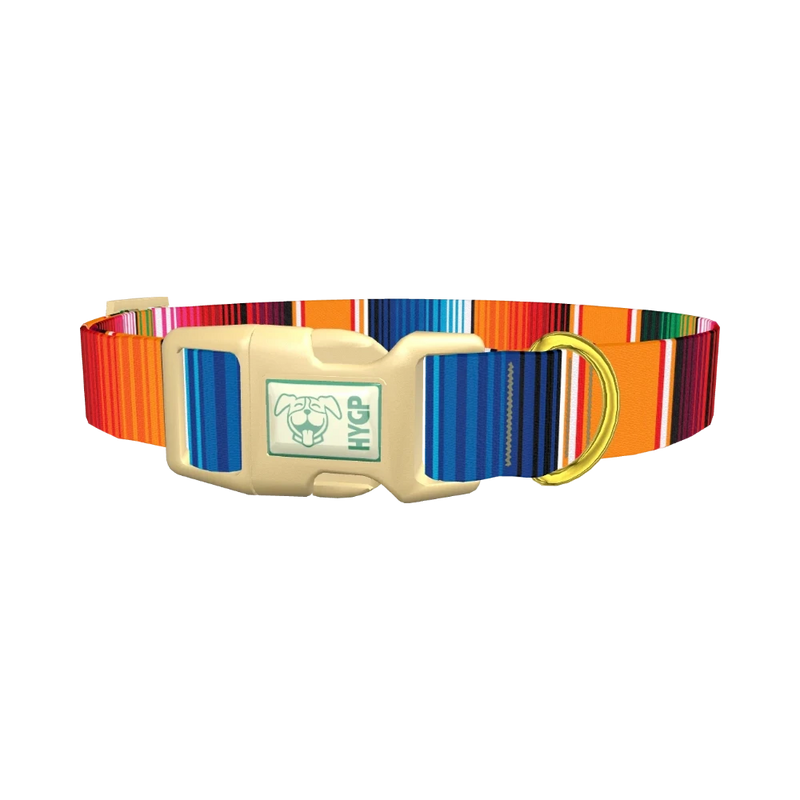 Mexican Textile Stripes Dog Collar - plastic gold