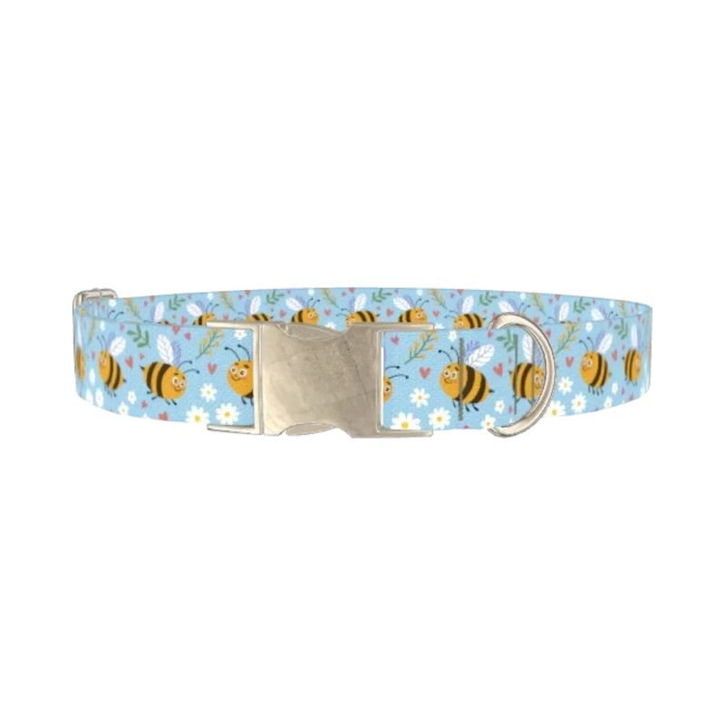 Bees and Hearts Dog Collar - metal silver