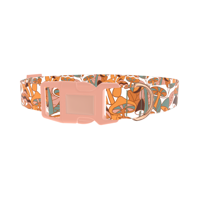 Forest Mushroom Dog Collar - plastic rose gold