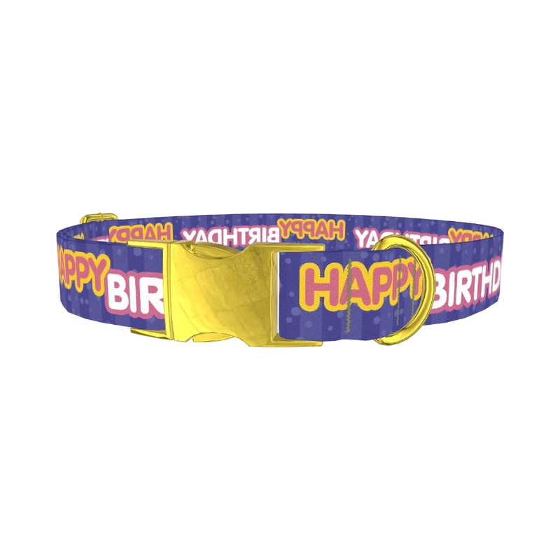 Birthday Text Dog Collar - metal gold