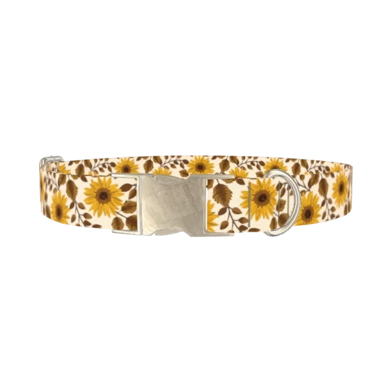 Sunflower Leaf Dog Collar - metal silver