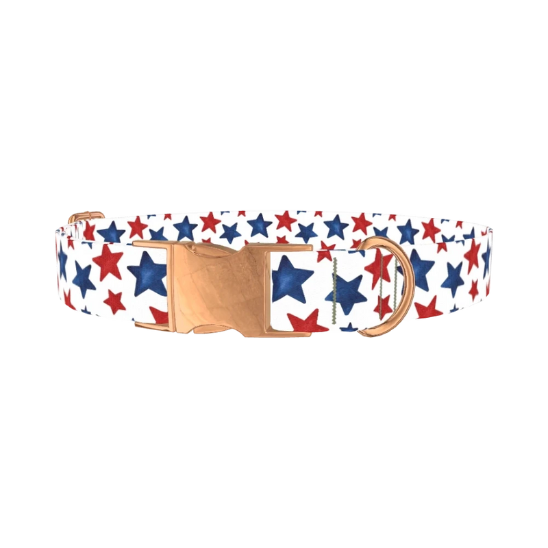 Red Blue Star Pattern Dog Collar - metal rose gold