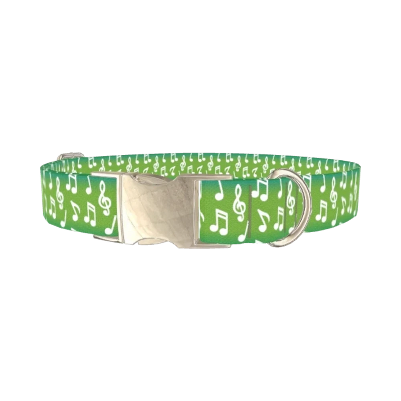 Green Musical Note Dog Collar - metal silver