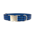 Dark Blue Checkered Dog Collar - metal gold