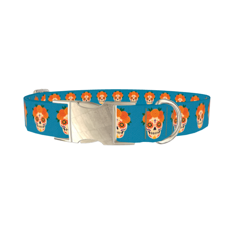 Day of the Dead Dog Collar - metal silver