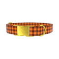 Brown Checkered Dog Collar - metal rose gold