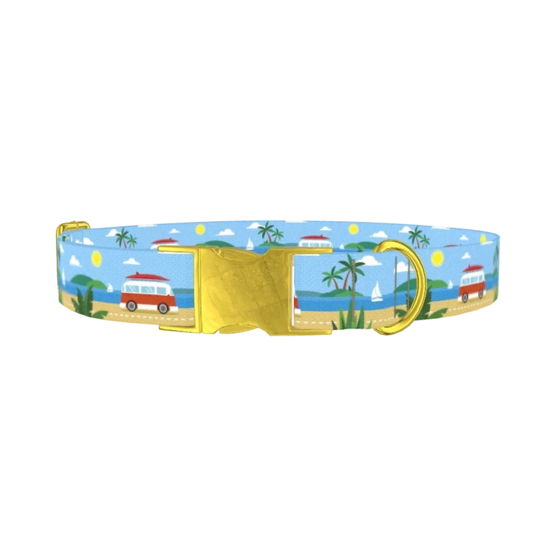 Beach Vacation Dog Collar - metal gold