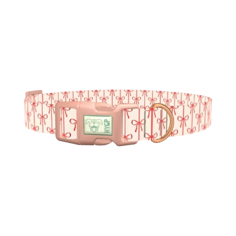 Red Ribbon Bow Dog Collar - plastic rose gold