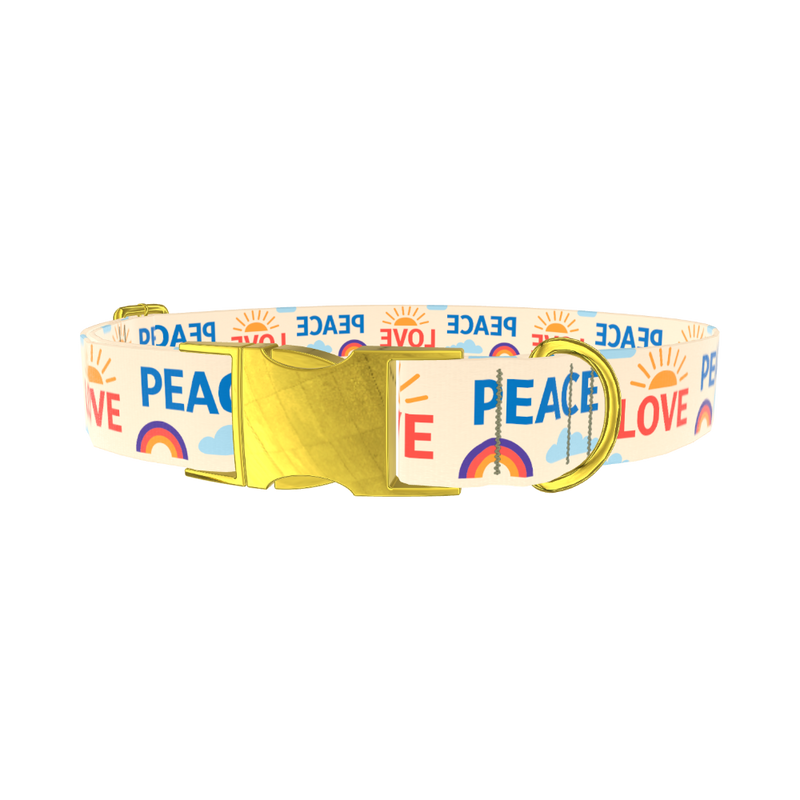 Peace Love Rainbow Dog Collar - metal rose gold