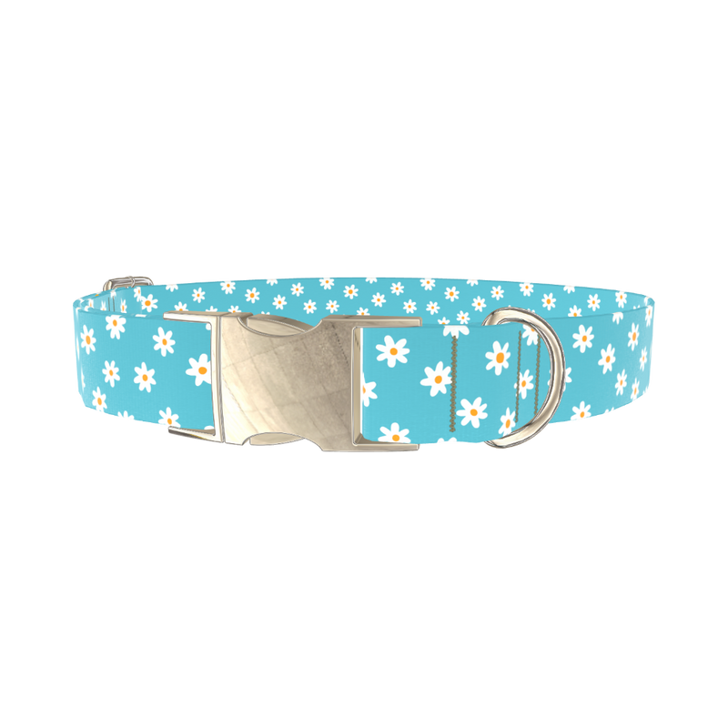 Daisy Floral Dog Collar - metal silver