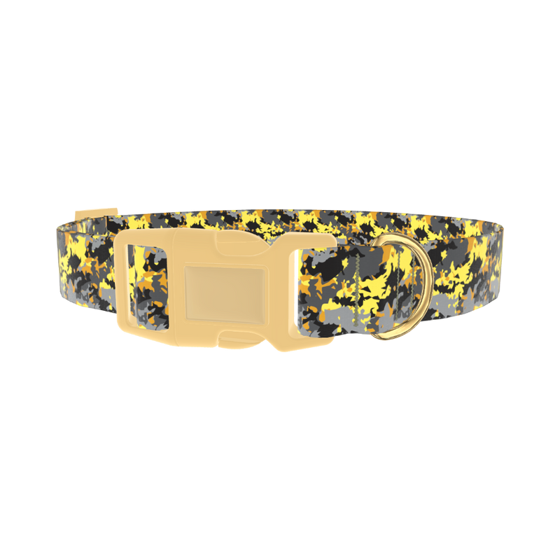 Yellow Grey Camouflage Dog Collar - plastic gold