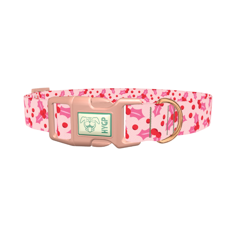 Pink Holly Berry Dog Collar - plastic rose gold