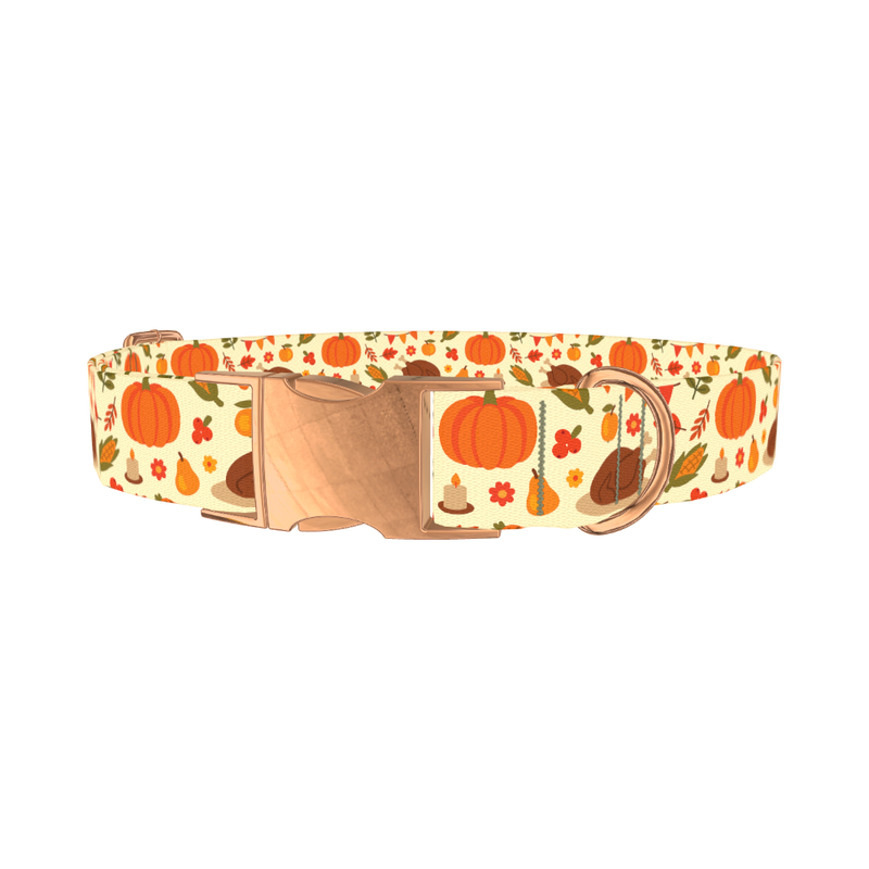 Thanksgiving Feast Dog Collar - metal rose gold