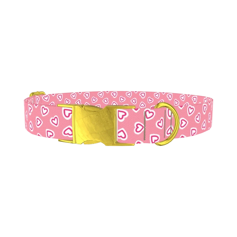 Pink Graphic Heart Dog Collar - metal gold