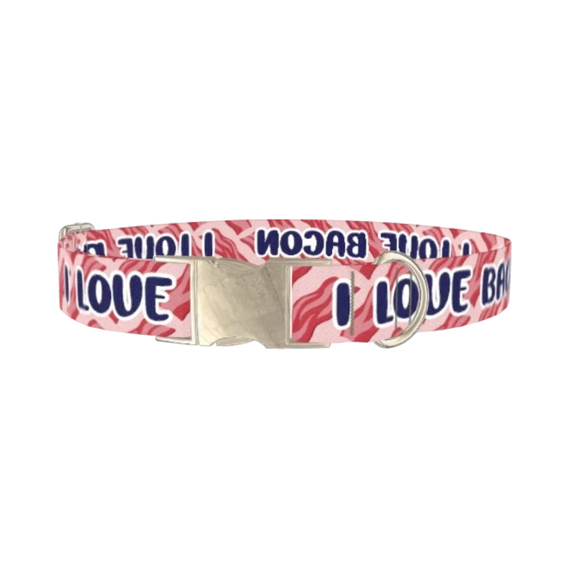 Bacon Love Dog Collar - metal silver