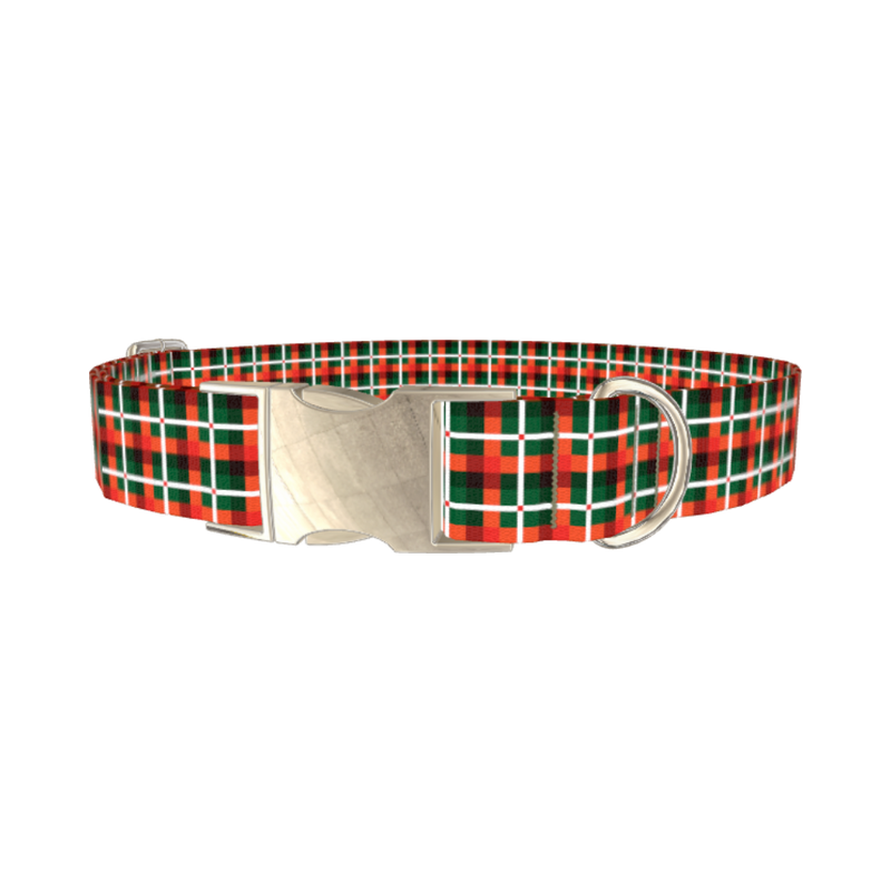 Festive Plaid Dog Collar - metal silver