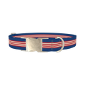 Navy Red Stripe Dog Collar - metal silver