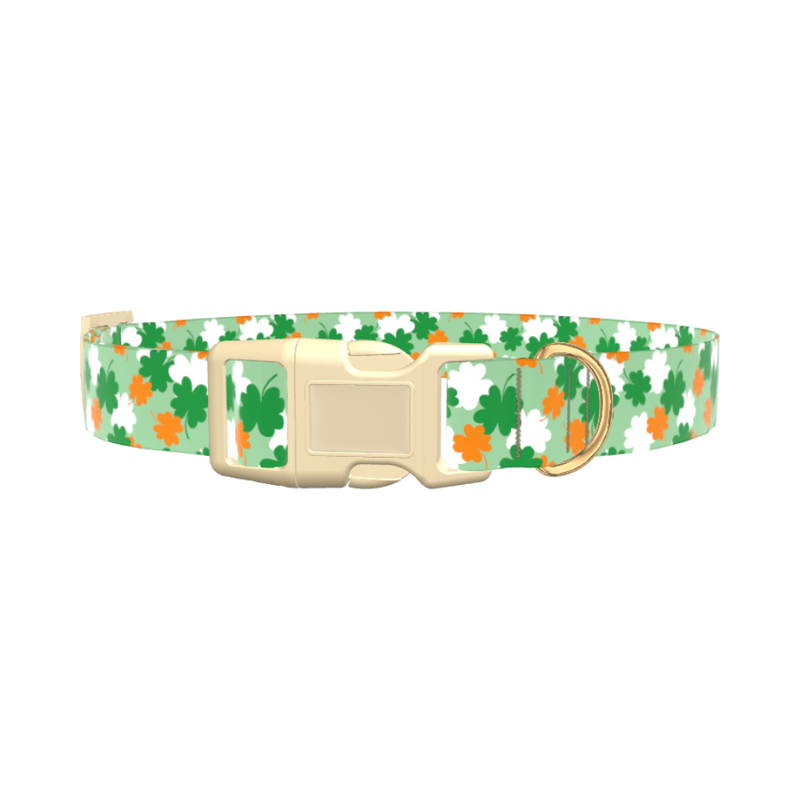 Lucky Clover Pattern Dog Collar - plastic silver