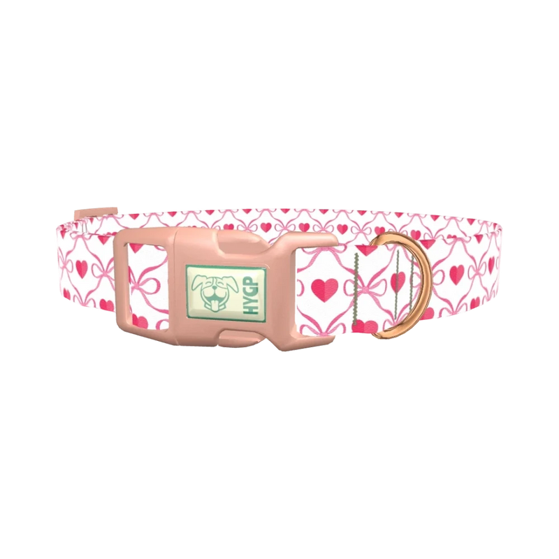 Pink Bow Heart Dog Collar - plastic rose gold