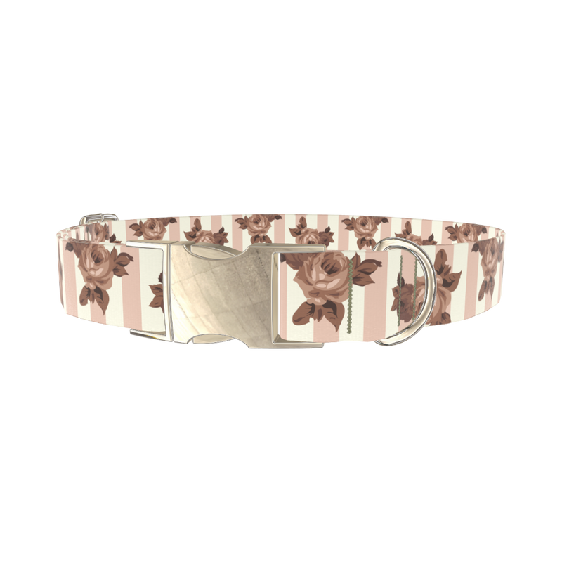 Floral Stripe Dog Collar - metal silver