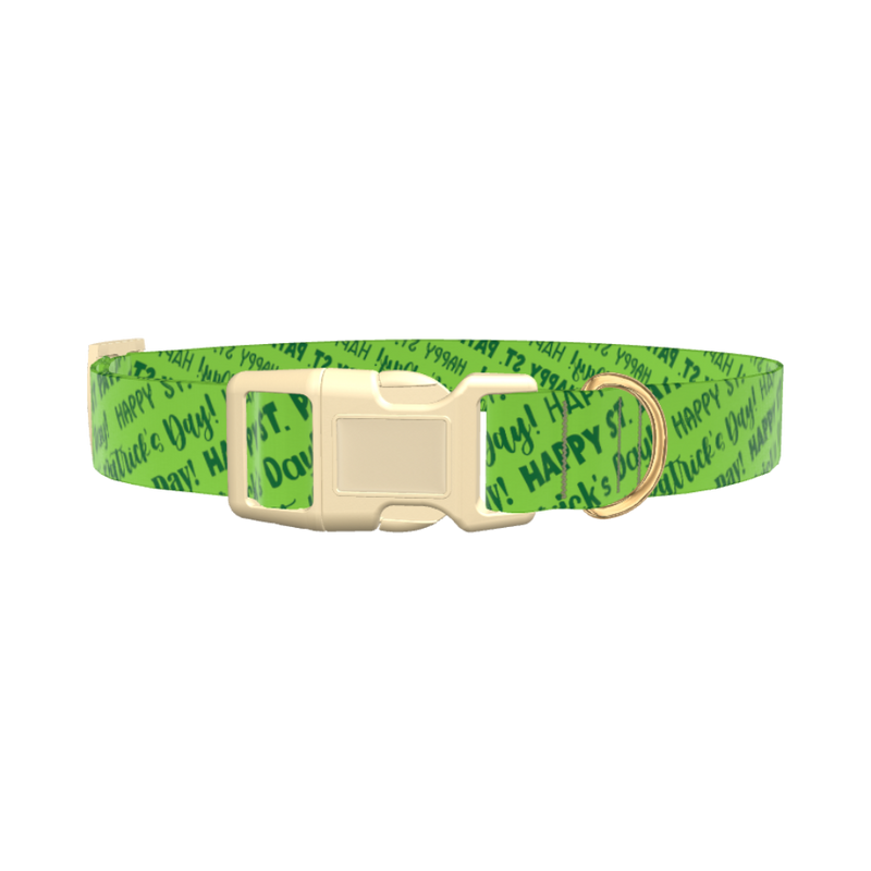 Green St. Patrick's Text Dog Collar - plastic silver