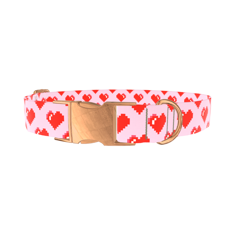 Pixel Heart Dog Collar - metal silver