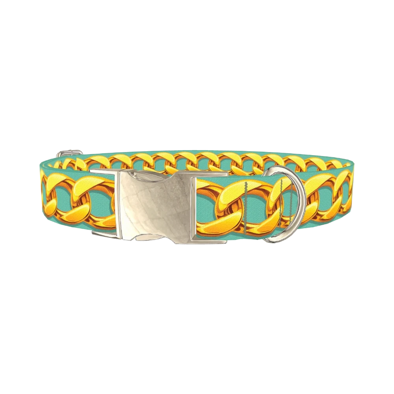 Gold Chain Pattern Dog Collar - metal silver